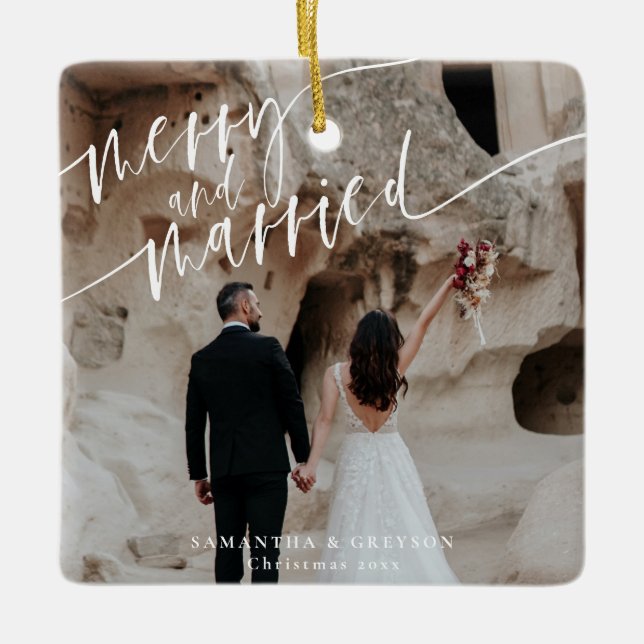 Ornamento De Cerâmica Feliz E Casado Novamente (Frente)