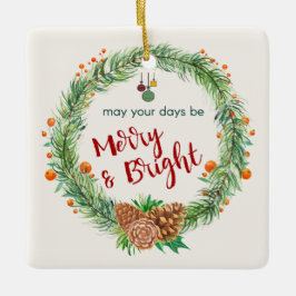 Ornamento De Cerâmica Feliz e coroa de natal brilhante