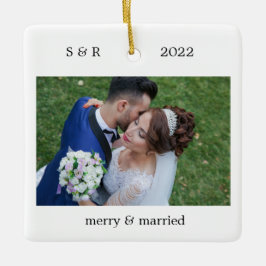 Ornamento De Cerâmica Feliz e Foto Personalizada Casada