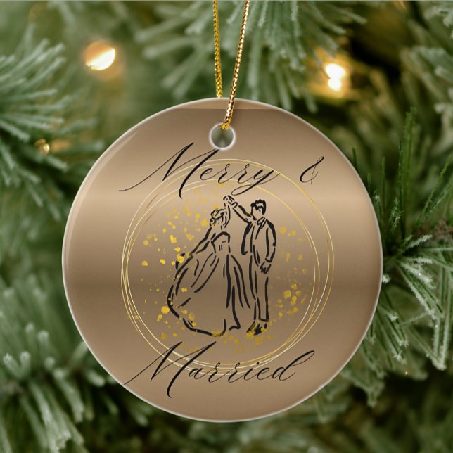 Ornamento De Cerâmica Feliz e natal casado (Criador carregado)