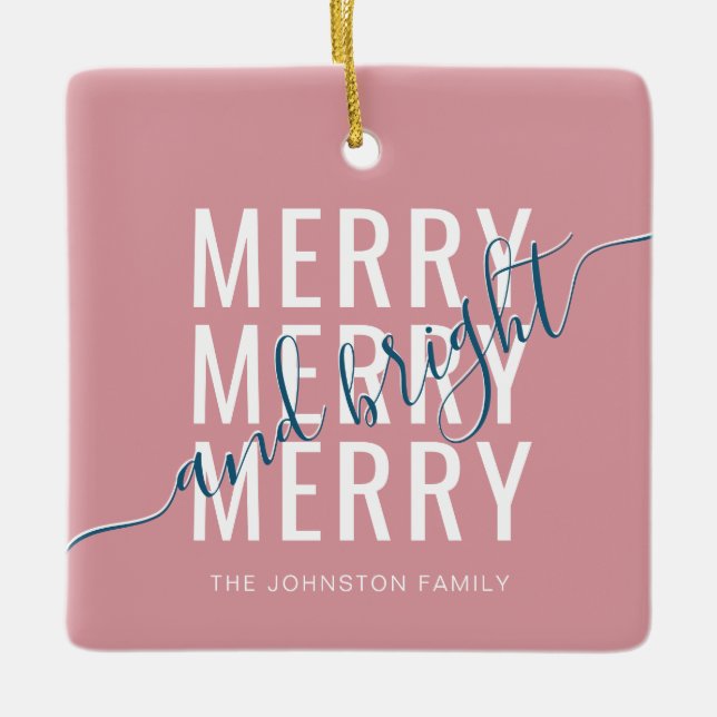 Ornamento De Cerâmica Feliz elegante e feriado de Natal brilhante (Frente)