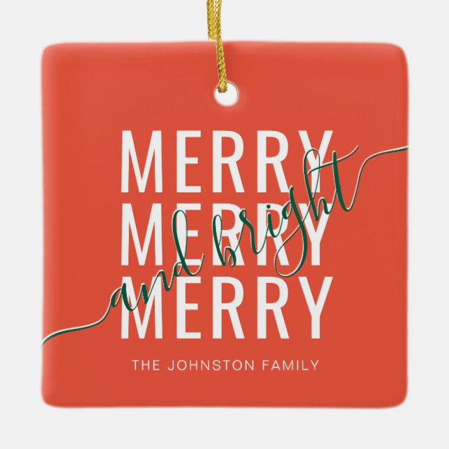 Ornamento De Cerâmica Feliz elegante e feriado de Natal brilhante (Frente)