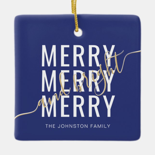 Ornamento De Cerâmica Feliz elegante e feriado de Natal brilhante (Frente)