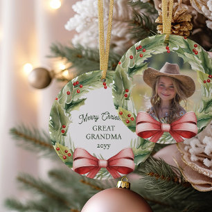 Ornamento De Cerâmica Feliz Excelente de Natal Vovó Holly Wreath Foto