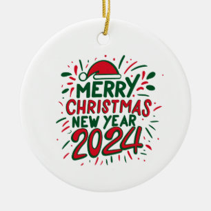 Ornamento De Cerâmica Feliz Feliz ano novo de Natal de 2024