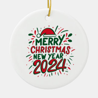 Ornamento De Cerâmica Feliz Feliz ano novo de Natal de 2024