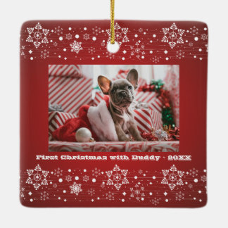 Ornamento De Cerâmica Feliz Feliz ano novo vermelho de Natal + Foto da F