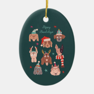 Ornamento De Cerâmica Feliz Feliz Natal dos Cães Verdes