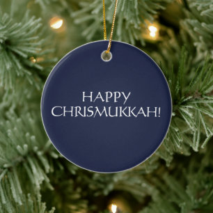 Ornamento De Cerâmica Feliz Feriado de Natal do marinho Chrismukkah