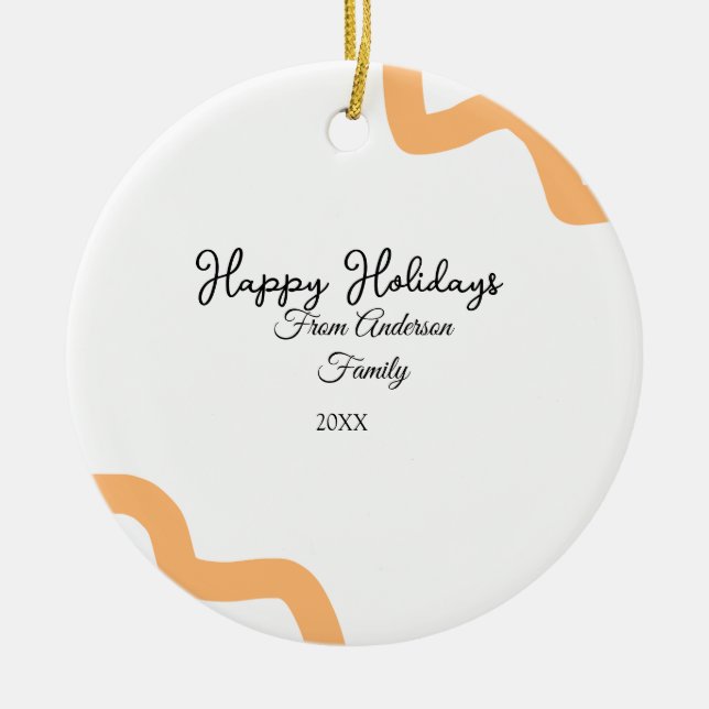 Ornamento De Cerâmica Feliz feriado nome laranja negro data ano espiral (Frente)