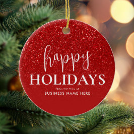 Ornamento De Cerâmica Feliz feriados Red Glitter Modernos Negócios