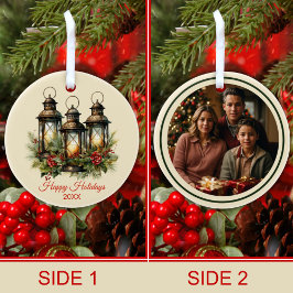 Ornamento De Cerâmica Feliz Férias de inverno Lanternas Foto Personaliza