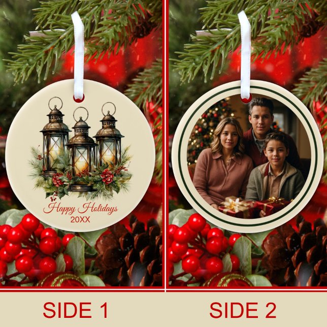 Ornamento De Cerâmica Feliz Férias de inverno Lanternas Foto Personaliza (Criador carregado)
