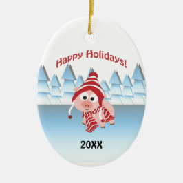 Ornamento De Cerâmica Feliz Férias! Porco Inverno