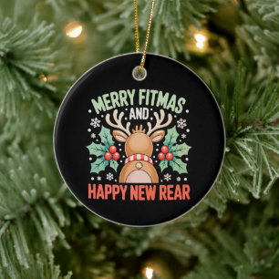 Ornamento De Cerâmica Feliz Fitmas Feliz Ano Novo Treino de Rena Natal