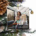 Ornamento De Cerâmica Feliz FUNTIE 2 Fotografia Tia Natal<br><div class="desc">Tias divertidas são as MELHORES! Crie este fabuloso Enfeites de natal FUNTIE para uma tia divertida neste feriado. Basta carregar duas imagens da sua escolha e personalizar o texto.</div>