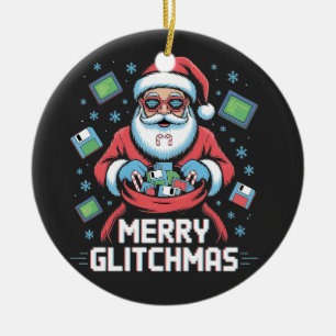 Ornamento De Cerâmica Feliz Glitchmas Coding Programmer Papais noeis Nat