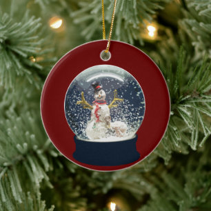 Ornamento De Cerâmica Feliz Globo de Neve de Natal Feliz Snowman de inve