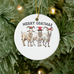 Ornamento De Cerâmica Feliz Goatmas Animal Goat Lover Feliz Natal