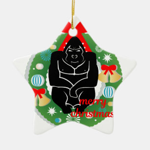Ornamento De Cerâmica Feliz gorila de natal