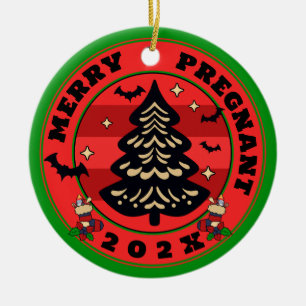 Ornamento De Cerâmica Feliz gótico e Natal grávida
