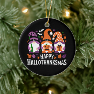 Ornamento De Cerâmica Feliz Hallothanksmas Amante de Gnomos Natal Feliz