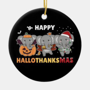 Ornamento De Cerâmica Feliz Hallothanksmas Elefante de Natal C