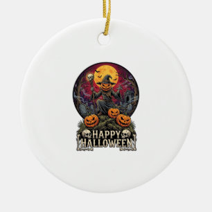 Ornamento De Cerâmica Feliz Halloween Abóbora Feiticeiro Cemitério Lua C