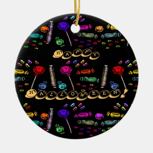 Ornamento De Cerâmica Feliz Halloween Lollipops e Candy Patterno, ZSSG (Frente)