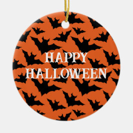 Ornamento De Cerâmica Feliz Halloween morcegos pretos padrão assustador 
