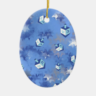 Ornamento De Cerâmica Feliz Hanukkah Estrela Cadente e Piões de Hanukkah