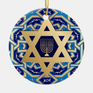 Ornamento De Cerâmica Feliz Hanukkah. Estrela do Ano Personalizado de Da