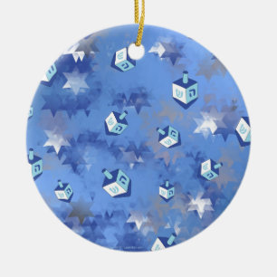 Ornamento De Cerâmica Feliz Hanukkah Estrelas Cadentes e Dreidels