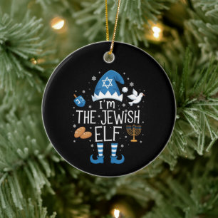 Ornamento De Cerâmica Feliz Hanukkah Família de Elfos Judeus Grupo Natal