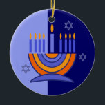 Ornamento De Cerâmica Feliz Hanukkah. Menorah e Dreidels<br><div class="desc">Feliz Hanukkah. Os Ornamentos do Design de Menorah e Dreidels. Cartões e presentes disponíveis na Categoria Feriados Judeus / Hanukkah da nossa loja.</div>