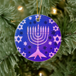 Ornamento De Cerâmica Feliz Hanukkah Menorah Flat