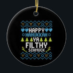Ornamento De Cerâmica Feliz Hanukkah Ya Suéter Judeu Sueco Sueco<br><div class="desc">chanukah, menorah, hanukkah, dreidel, jedesejo, Chrismukkah, feriado, lats, natal, </div>