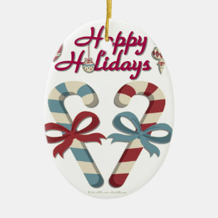 Ornamento De Cerâmica Feliz Holidays Candy Cane Heart