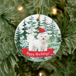 Ornamento De Cerâmica Feliz Howlidays Bichon Frise Dog Natal Ornamen