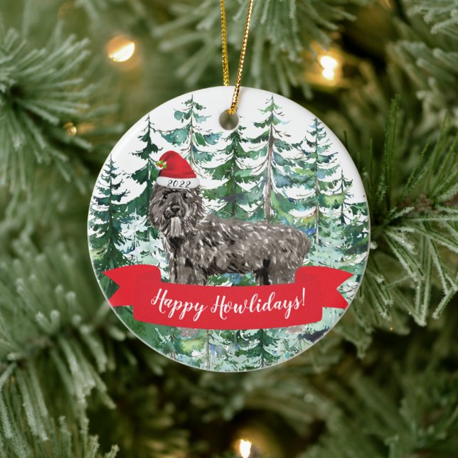 Ornamento De Cerâmica Feliz Howlidays Bouvier des Flandres Dog Natal (Árvore)
