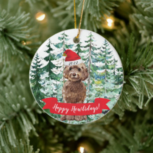 Ornamento De Cerâmica Feliz Howlidays Brown Cockapoo Natal Ornam