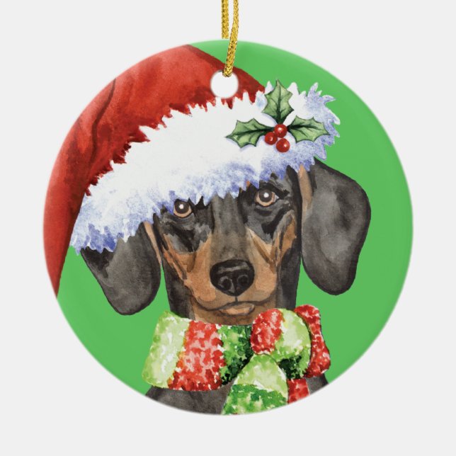 Ornamento De Cerâmica Feliz Howlidays Dachshund (Frente)