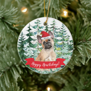 Ornamento De Cerâmica Feliz Howlidays Francês Buldogue Dog Natal Ornam