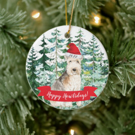 Ornamento De Cerâmica Feliz Howlidays Lakeland Terrier Christmas Ornamen