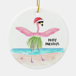 Ornamento De Cerâmica Feliz Huladays Flamingo Tropical Beach Natal