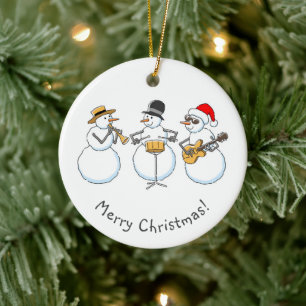 Ornamento De Cerâmica Feliz Jazzy Natal Snowman Engraçado Jazzband