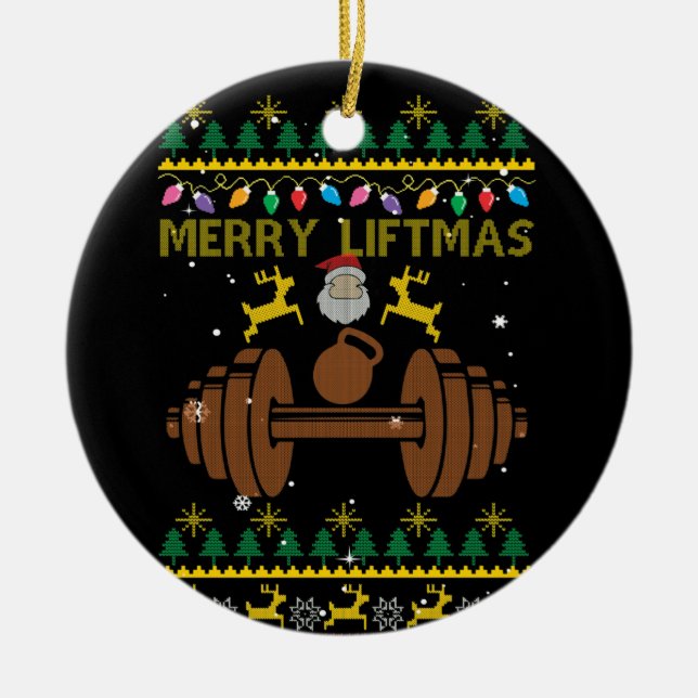 Ornamento De Cerâmica Feliz Liftmas Malhação Elevação de Peso (Frente)