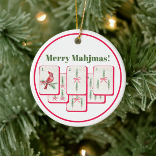 Ornamento De Cerâmica Feliz Mahjmas Mahjong Natal Bam Peças
