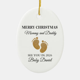 Ornamento De Cerâmica Feliz Mamãe de Natal e Pai.
