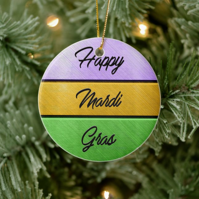 Ornamento De Cerâmica Feliz Mardi Gras roxo de ouro b (Árvore)